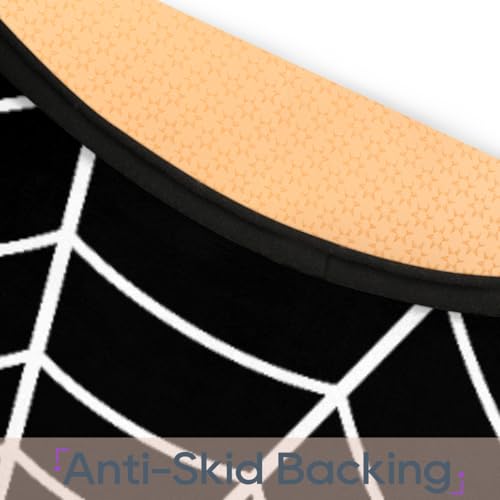 Round Black Spider Web Area Rug 3Ft - Washable Non-Slip Floor Mat for Bedroom & Living Room - Web Design Variation