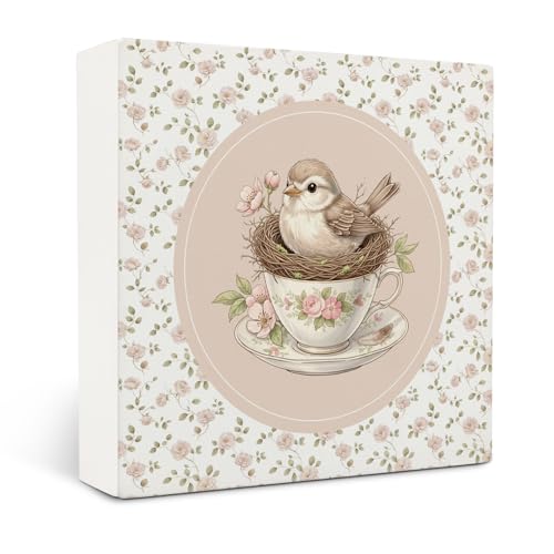 Wooden Bird Nest Sign - Rustic Flower Bird Decor for Home & Nursery