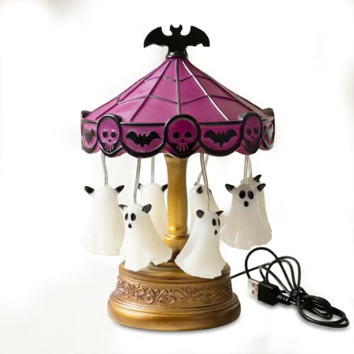 Halloween Ghost Carousel Night Light - Spinning Ghost Lantern Decor - Multicolor Spooky Lamp