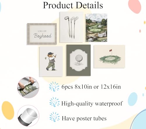 Golf Bear Nursery Wall Art Set - Vintage Baby Animal Sports Prints, 12x16in, Unframed - Variation: Golf Bear Poster 16L"x12W"