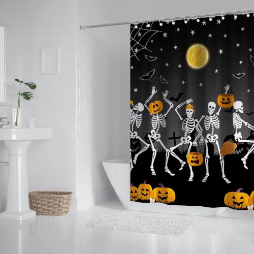 Halloween Dancing Skull Shower Curtain 72x72 Inches Bathroom Decor