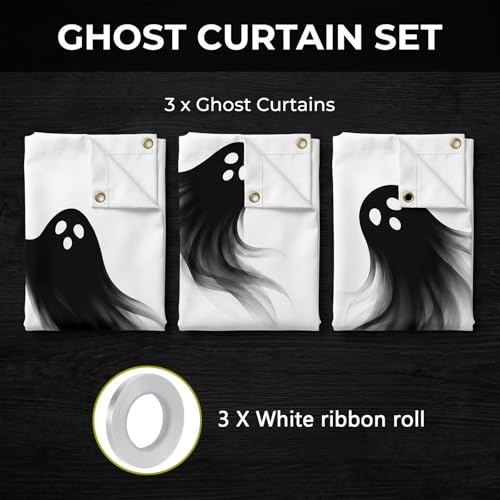 Halloween Ghost Fabric Window Decorations - 3 Pieces Large Static Cling Set for Haunted House & Party
