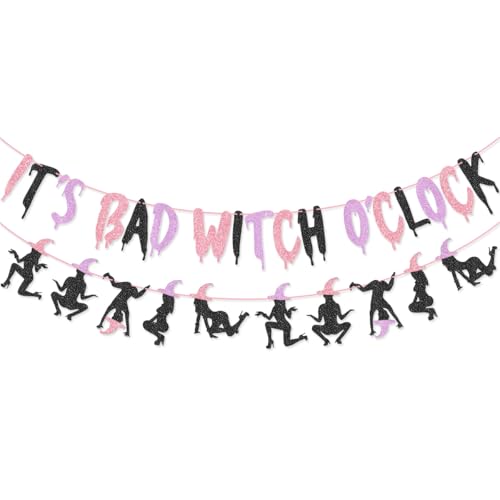 Halloween Banner Garland Pink Purple Witch O'clock Party Decor