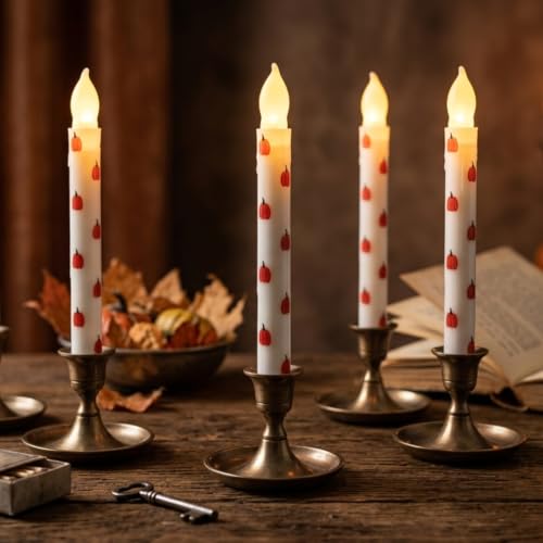 Pumpkin Flameless Taper Candles with Remote Control - 6-Pack Autumn Decor