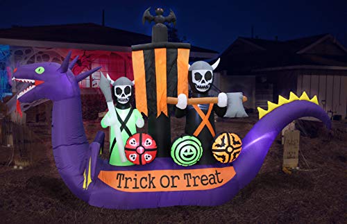 11 Ft Inflatable Halloween Pirate Ship with Dragon Skeletons & LED Lights