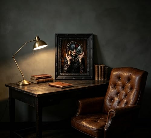 Dark Gothic Wall Art Poster - Victorian Woman with Broken Mirror, Framed, 16x12 in - Gothic Home Decor