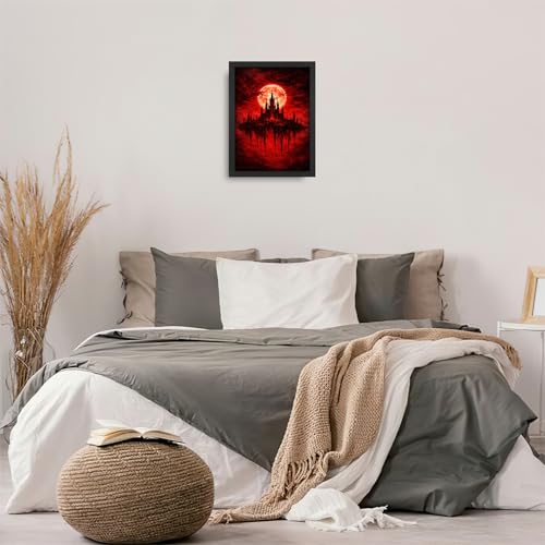 Gothic Castle Wall Art Canvas - Dark Academia Creepy Gothic Decor 16" x 12" - Variation of THIS listing