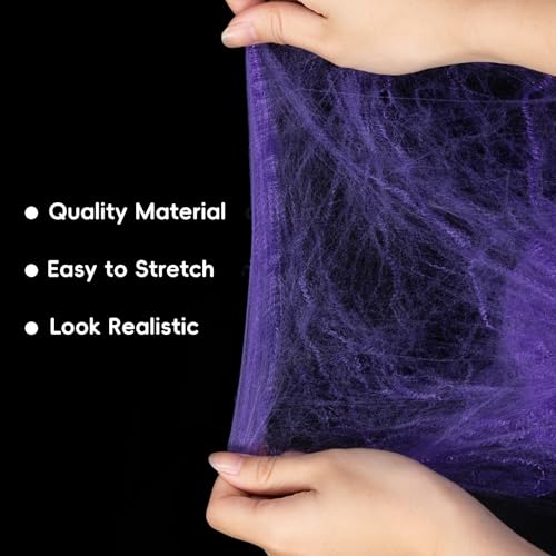 Purple Halloween Spider Web Decoration - 300 Sq Ft Stretchy Cobwebs with 30 Spiders