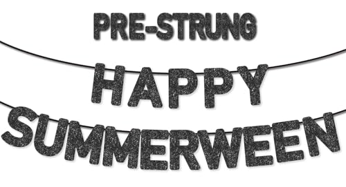 Black Glitter Summerween Banner - Pre-Strung Halloween Birthday Party Decorations