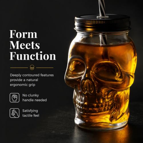 16oz Skull Mason Jar Mug Set with Cover and Straw - Spooky Drinkware