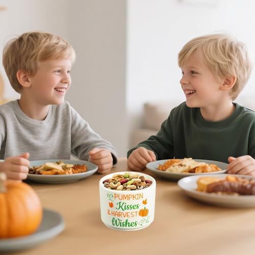 Mini Autumn Ceramic Candy Bowl Set - Pumpkins & Maple Leaves, 4.3 x 3.5 Inches - Fall Decor & Holiday Tableware