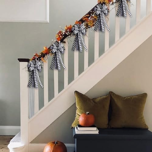 Halloween Black White Bow Set of 2 for Wreath & Home Decor - Spider Web Ribbon