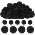 Black Yarn Pom Poms Set - Large & Small DIY Craft Decor, 60 Pieces