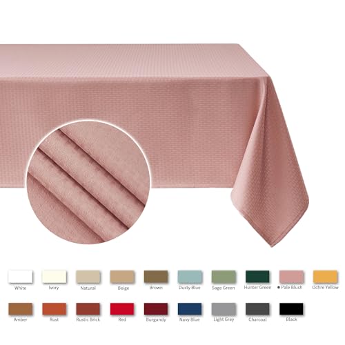 Maxmill Rectangle Waterproof Spillproof Weaved Pattern Tablecloth 70x52 Inch Pale Blush