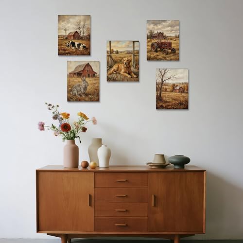 Farmhouse Wall Art Set - 9 Waterproof Canvas Prints for Home Decor - Unframed
