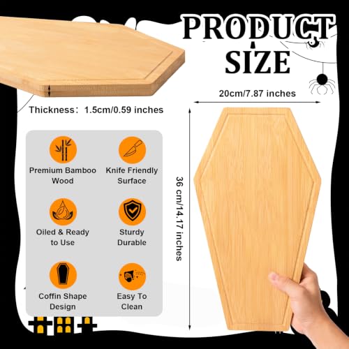 Coffin-Shaped Cutting Board with Juice Groove - Halloween Charcuterie Board, Bamboo