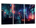 Cyberpunk Wall Art Set - 3 Panels, Cityscape Night Scene, Framed Ready to Hang - 40x60 Inch Variation of THIS listing