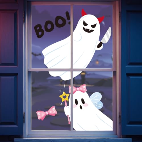 Halloween Ghost Window Clings - Large Reusable Stickers for Party & Home Decor