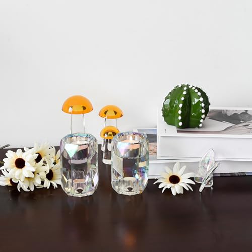 Crystal Candle Holders Set of 2 – Elegant Crystal Glass Tealight and Taper Candle Stands for Weddings and Parties