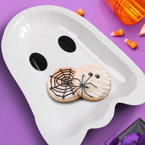 Ghost Halloween Paper Plates 9 Inch Disposable Party Dinnerware - 100 Pcs, White