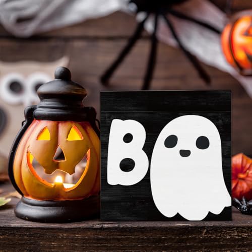 Halloween Ghost Wooden Sign Decor - Spooky Holiday Wall or Table Sign