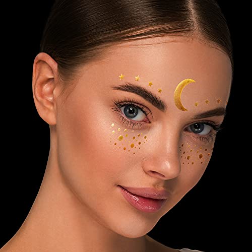 Metallic Shiny Water Transfer Face Tattoo Stickers for Parties & Makeup - Gold Glitter, Variation 5