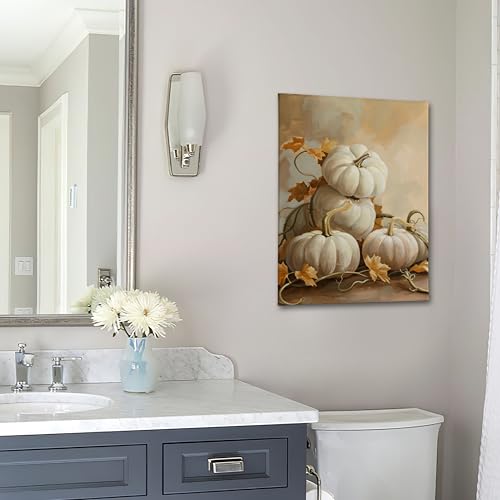 Fall Wall Art Decor Canvas Pumpkin 24x16 Inches with Frame - Harvest Thanksgiving Halloween