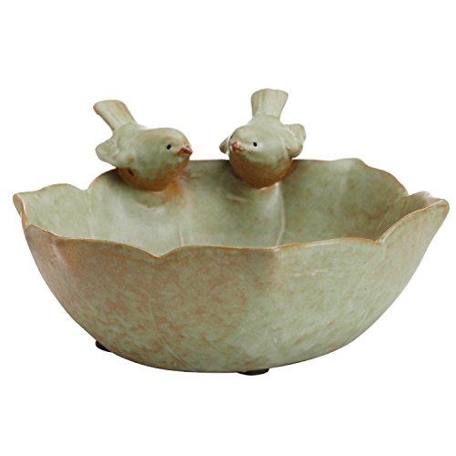 MyGift Green Ceramic 2 Bird Decorative Serving Bowl - Jewelry & Candy Tray