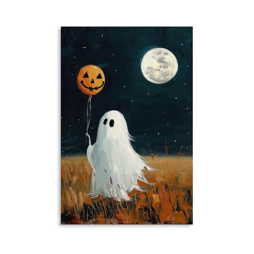 Halloween Ghost Wall Art Canvas - Moon Walk Variation 24x16 Inches