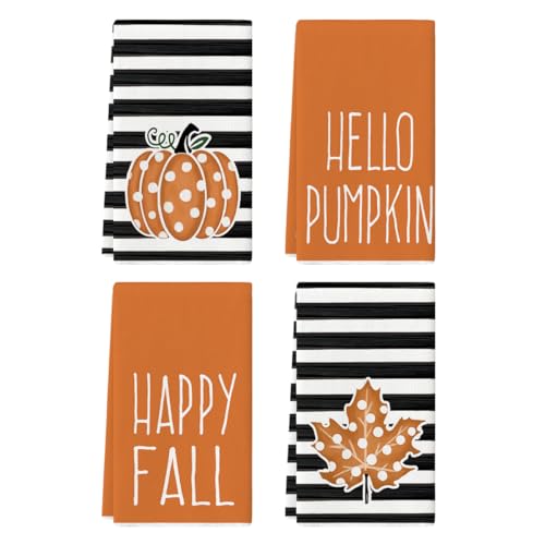 Polka Dot Fall Kitchen Towels Set of 4 - 18x26 Inch Absorbent Dish Towels
