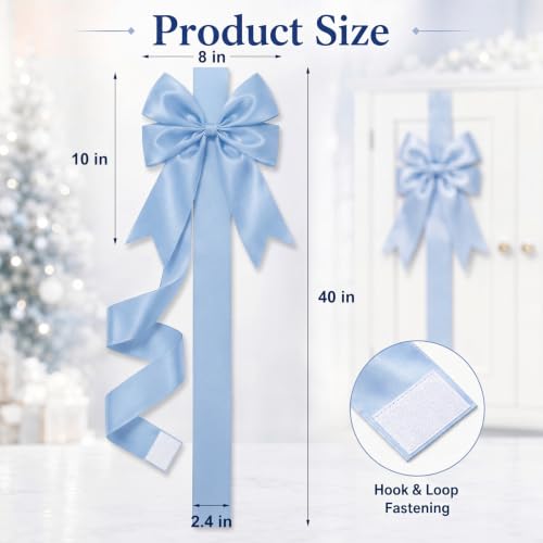Light Blue Christmas Cabinet Ribbons Bows Set of 6 - Festive Kitchen Decor