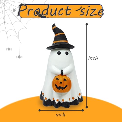 Halloween Ghost Figurine with Pumpkin Lantern - Ceramic Ghost Decor for Holiday Festivities