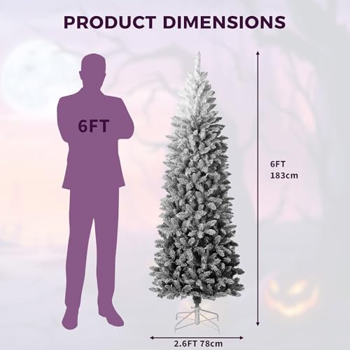 6Ft Slim Artificial Christmas Tree - White & Black Gradient Flocked Decor
