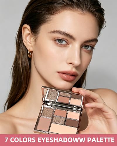 7 Color Eyeshadow Palette - Nude Pink Beige Brown Matte to Glitter - Variation 01