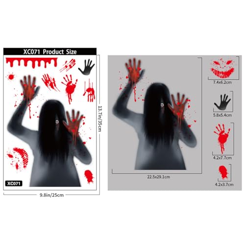 Halloween Window Clings Set - Horror Skull Devil Bloody Handprints Ghost Decor