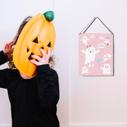Pink Halloween Sign - October Variation, 8x10 Inches, Festive Wood Decor