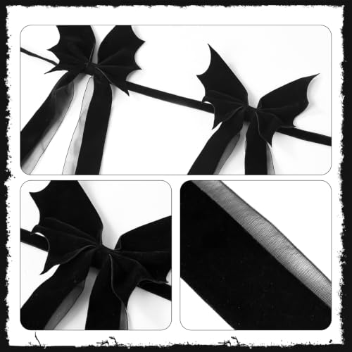 Elegant Black Velvet Bat Garland - Halloween Decorations for Mantle & Wall