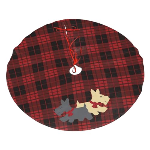 36-Inch Plaid Scottie Dog Christmas Tree Skirt - Rustic Holiday Decor