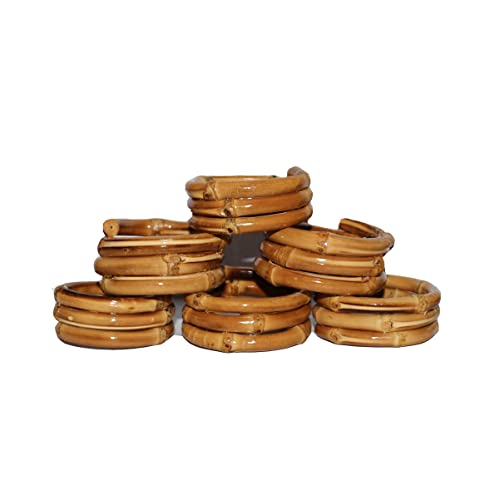 Bamboo Napkin Ring Set of 6 - Handmade Natural Table Decor, Garden Variation
