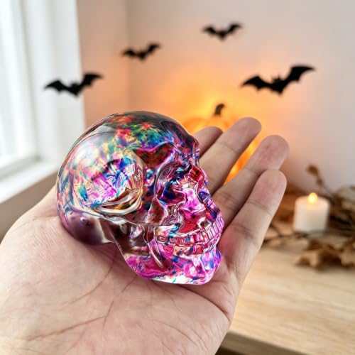 Light Purple Crystal Skull Head Statue - Glass Figurine Home Decor