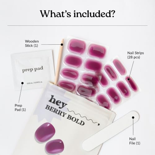 Semi Cured Gel Nail Strips - Berry Bold Nail Wraps, Sun & UV Cure