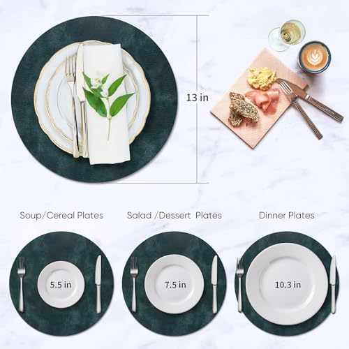 Round Heat Resistant Placemats Set of 12 - Waterproof Faux Leather, Dark Blue