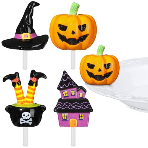 Halloween Ceramic Plate Decor Set - Hand-Painted Mini Figurines - Variation: Halloween