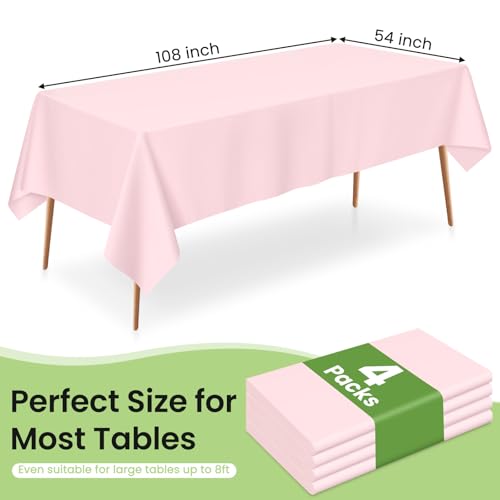 Pink Disposable Plastic Tablecloth 54 x 108 Inches - 4 Pack