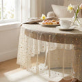 Horaldaily 60-Inch Round Beige Gold Gauze Star Moon Tablecloth - Durable Polyester