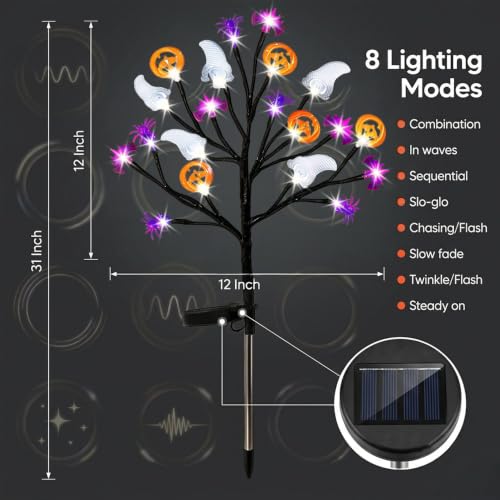 Solar Halloween Pathway Lights 2-Pack Ghosts Bats Spiders Pumpkins Outdoor Decor with 8 Modes
