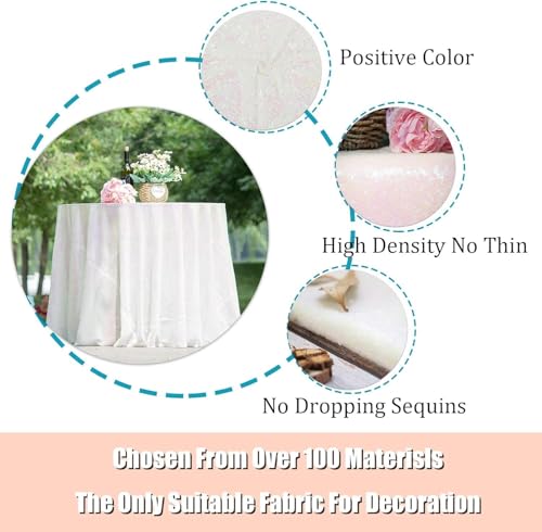 Iridescent White Sequin Tablecloth 120 Inch Round - Glamorous Party Decor