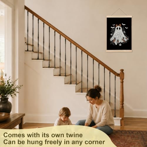 Gothic Witchy Halloween Lace Ghost Canvas Wall Art - 12x16, Linen Style Decor