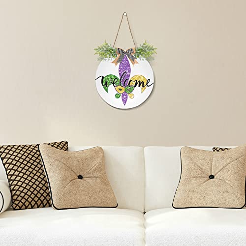 Farmhouse Mardi Gras Fleur De Lis Welcome Sign Wall Decor 12x12 Inches