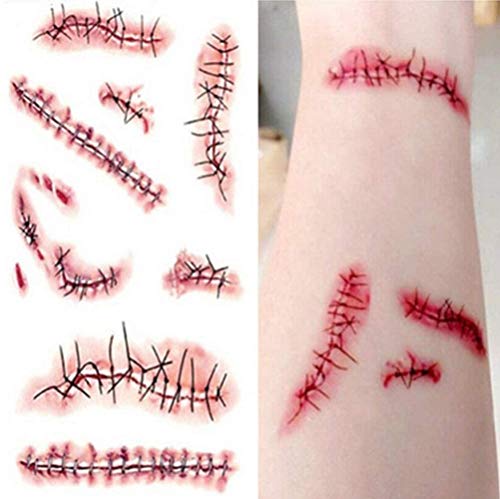 Halloween Temporary Scar Tattoos 10 Sheets Realistic Wound Stickers for Costume & Party